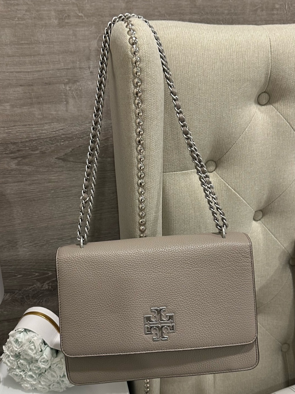 Tory Burch Gray Leather Shoulder Bag